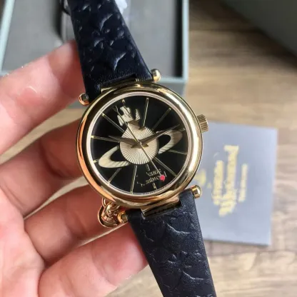 W-2049-Vivienne Westwood Orb Womens Quartz Watch with Black Dial and Black Leather Strap VV006BKGD
