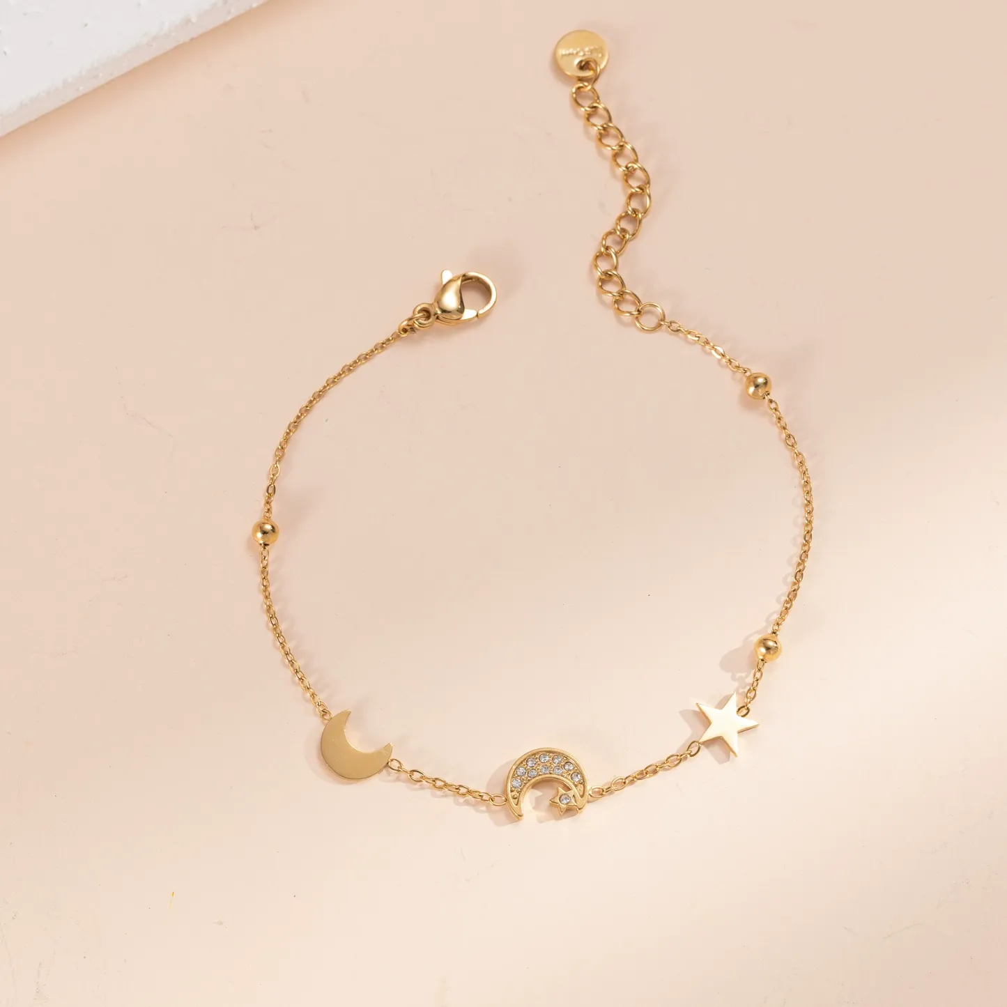 INS4095-YDD 14k Solid Gold Star Moon Bracelet for Women - Star & Moon Bracelet Gifts for Birthday & Christmas - 6.5''-8.5''