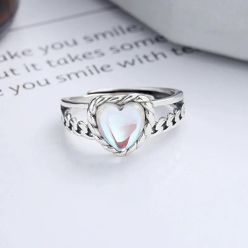 INS1055-925 sterling silver mysterious seven color gemstone Topaz women's heart-shaped personality mysterious rainbow simulation yellow jade heart-shaped cubic zirconia ring