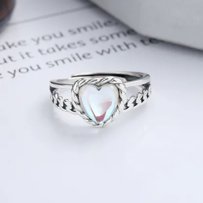 INS1055-925 sterling silver mysterious seven color gemstone Topaz women's heart-shaped personality mysterious rainbow simulation yellow jade heart-shaped cubic zirconia ring
