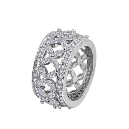 INS1076-S925 Silver Plated Rings Cubic Zirconia Clover Flower Ring | 12mm Eternity Rings for Women | Silver Rings for Women