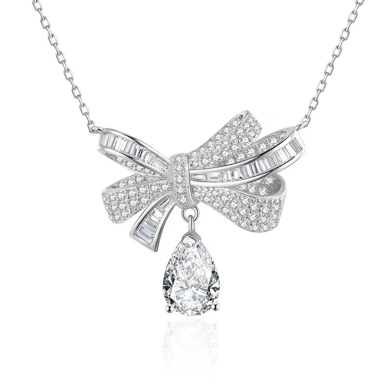 INS3276-Women's Teardrop Moissanite Necklace, 925 Sterling Silver Chokers Pendant + Chain Jewellery Gifts for Girlfriend Wife Mum Her Birthday Mothers Day Anniversary Valentines Gift 0.5-3 CTTW