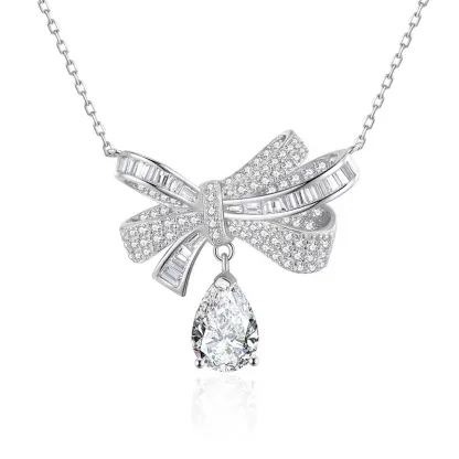 INS3276-Women's Teardrop Moissanite Necklace, 925 Sterling Silver Chokers Pendant + Chain Jewellery Gifts for Girlfriend Wife Mum Her Birthday Mothers Day Anniversary Valentines Gift 0.5-3 CTTW