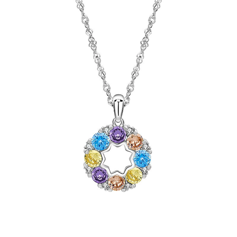 INS3259-14k Gold Necklace with Stunning Rhombus Rainbow Pendant - Women's Delicate Jewelry featuring Colorful Gemstones - Enhances Ladies' Elegance and Charm