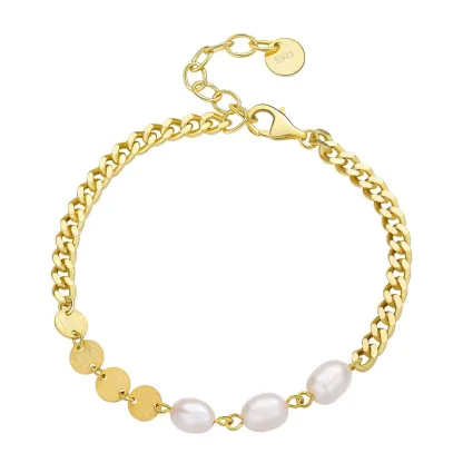 INS4089-Baroque Pearls Imitation Pearl Bracelet Vintage 18K Gold Plated Sterling Silver Bracelet with Drawn Elongated Cable Chains for Women