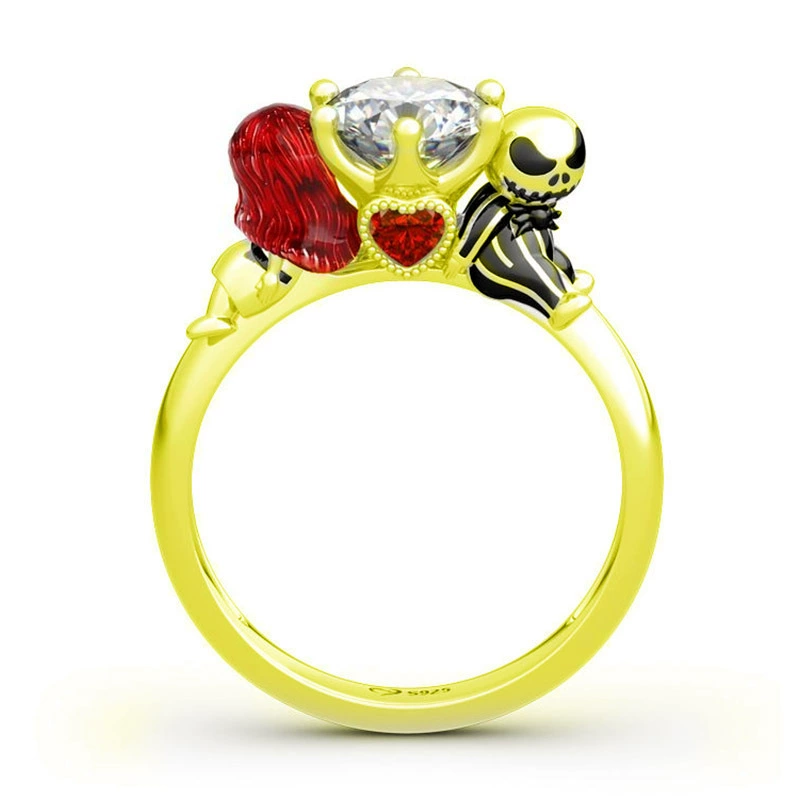 INS1161-Jeulia Hug Me Magic of Love Skull Couple Round Cut Sterling Silver Ring for Women Wife Girlfriend Engagement Wedding Anniversary Christmas Birthday With Jewelry Box