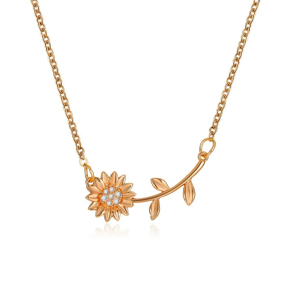 INS3149-3D Sunflower Charm Pendant Necklace for Women Gold-Tone Sideways Sunflower Necklace Gifts