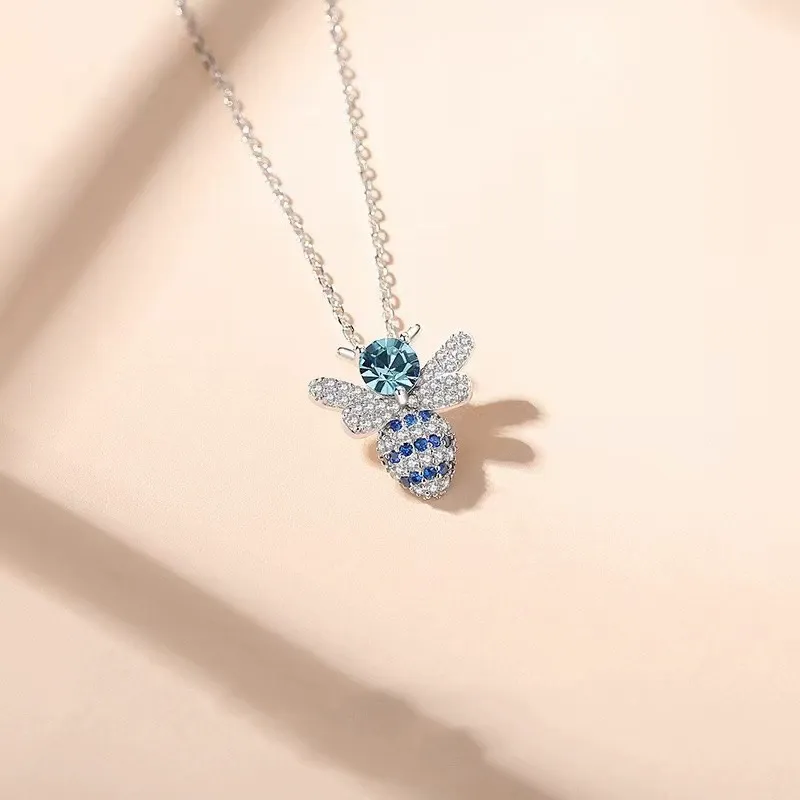 INS3226-Necklaces,925 Delicate Pavé Blue Crystal Cnecklace Women Fashion Party Wjewelry Gift-/
