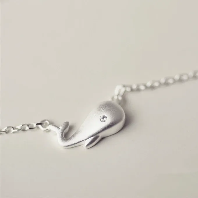 INS3242-Dainty S925 Silver Whale Necklace for Women Silver Cute Ocean Animal Tiny Fish Whale Choker Collar for Gift