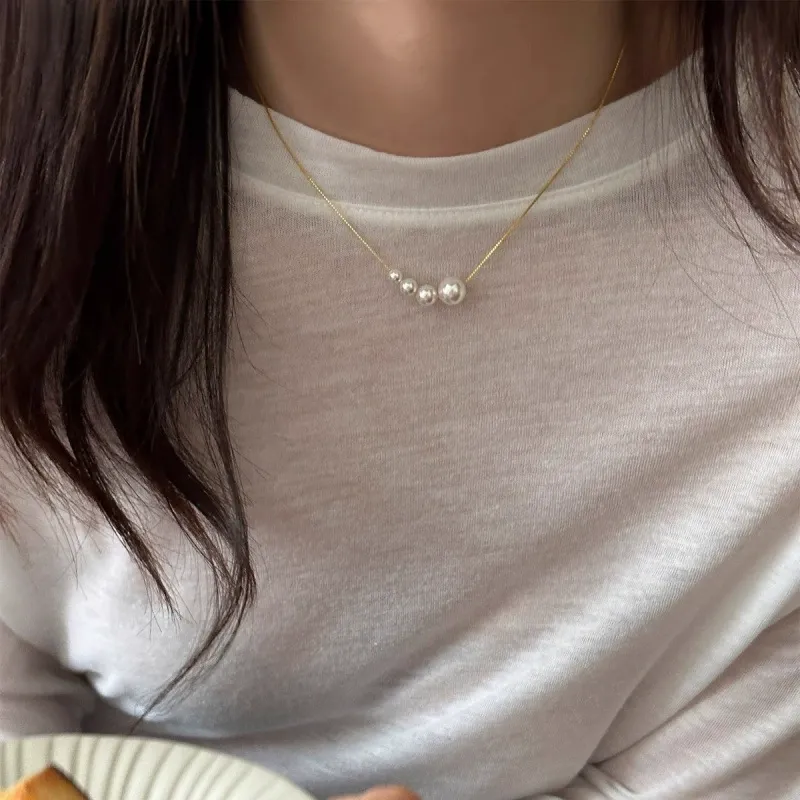 INS3062-Pearl Necklace for Men, 6mm 8mm White Round Pearl Choker Necklace Fashion Jewelry with Delicate Box for Men Women Teens