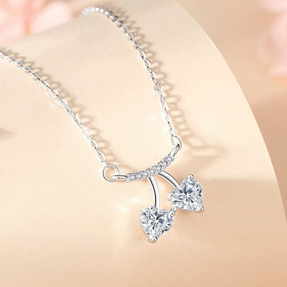 INS3221-Moissanite Pendant Necklace for Women, D Color VVS Clarity Lab Diamond Choker Necklace Sterling Silver Charm Necklaces with 18K White Gold Plated