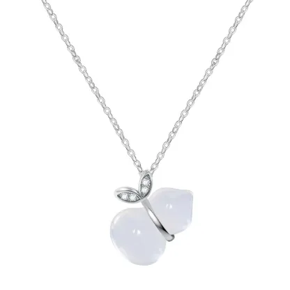 INS3030-Gourd Silver Necklace Cultural Blessings White Chalcedony Wulu Pendant Necklace Feng Shui Charm Jewelry Gift for Women Lover Anniversary