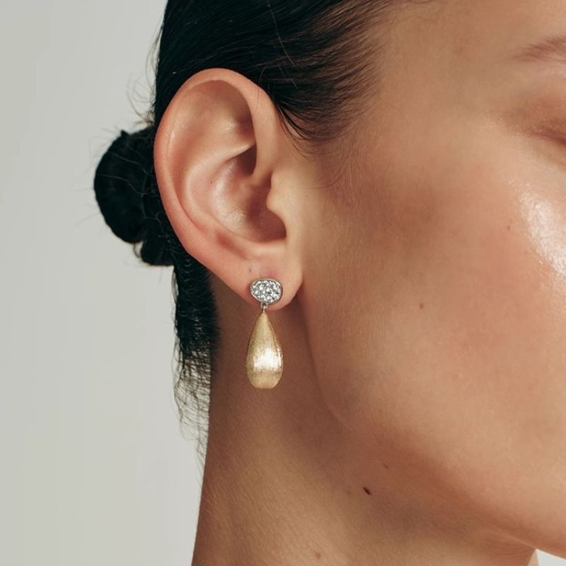 INS2346-Gold Plated 925 Sterling Silver Drop Brushed Earrings Dangling Brushed Silver Earrings for Women Birthday Gift