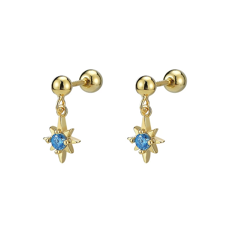 INS2083-18G Tiny Crystal Star Stud Cartilage Earrings for Women Girls 925 Sterling Silver Mini Cute Blue CZ 3mm Ball Back Barbell Studs Sleeper Tragus Post Minimalist Hypoallergenic Birthday Christmas Jewelry