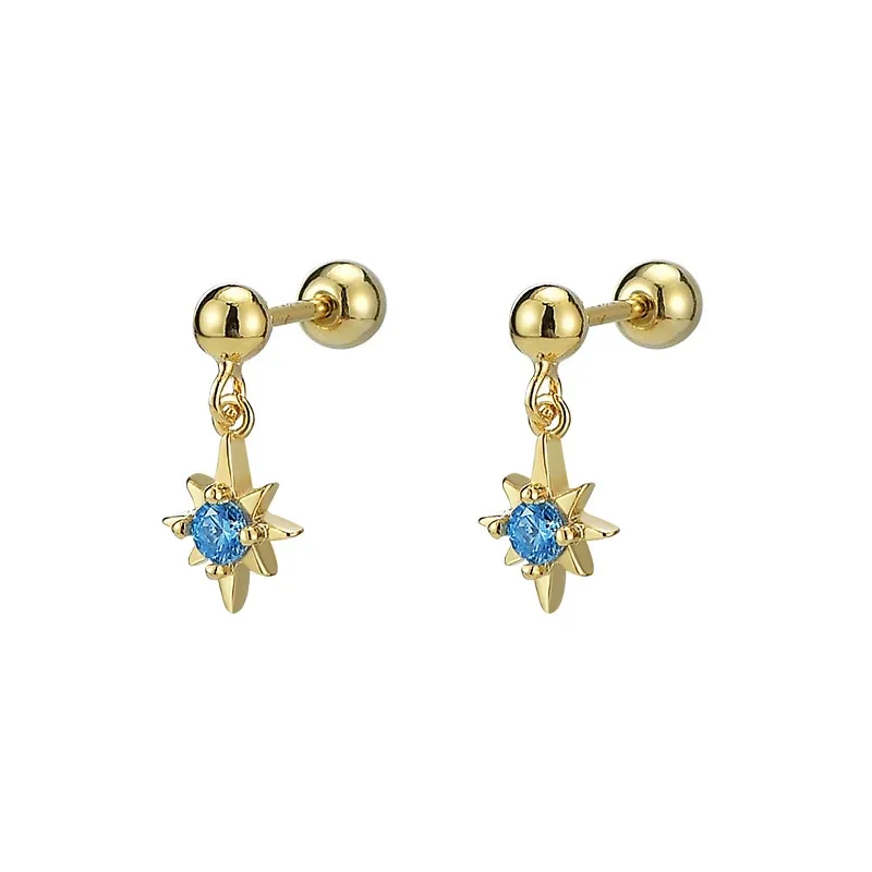 INS2083-18G Tiny Crystal Star Stud Cartilage Earrings for Women Girls 925 Sterling Silver Mini Cute Blue CZ 3mm Ball Back Barbell Studs Sleeper Tragus Post Minimalist Hypoallergenic Birthday Christmas Jewelry