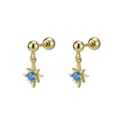 INS2083-18G Tiny Crystal Star Stud Cartilage Earrings for Women Girls 925 Sterling Silver Mini Cute Blue CZ 3mm Ball Back Barbell Studs Sleeper Tragus Post Minimalist Hypoallergenic Birthday Christmas Jewelry