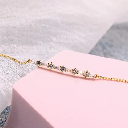 INS4107-Jewelili Yellow Gold over Sterling Silver Lab Grown Diamond Chain Bracelet for Women | 1/10 CTTW | 7.25" | Timeless Jewelry Gift for Her | Gift Box Included