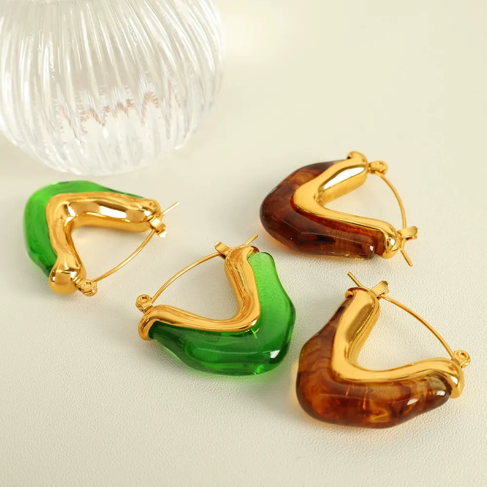 INS2141-Chunky U Shape Hoop Earrings Vintage Resin Geometric Earring Trendy Jewelry