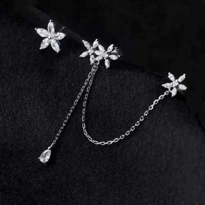 INS2334-Botanical Long Dangle Earrings - Two Ways Flower Threader Earrings