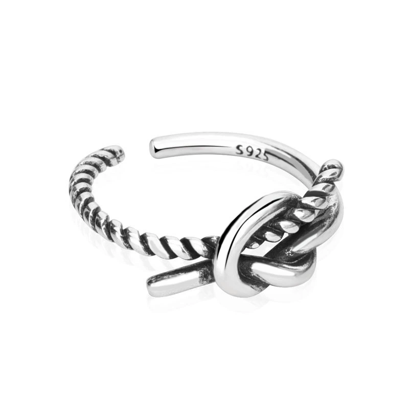 INS1210-Oxidized Infinity Love Knot Rope Loop Ring .925 Sterling Silver Band Sizes 3-12