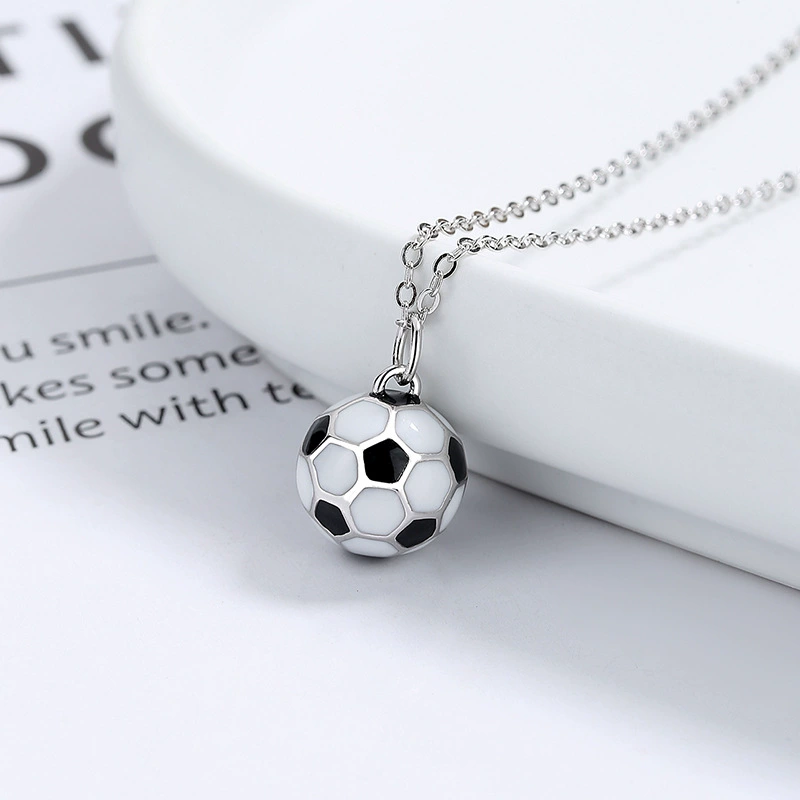 INS3081-Soccer Ball Pendant Necklace 925 Sterling Silver for Women Fashion Round Ball Charm Necklace Football Sport Choker Necklaces Trendy Sport Fan Jewelry