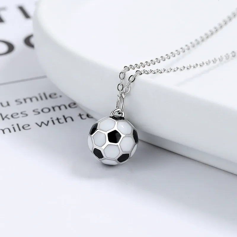 INS3081-Soccer Ball Pendant Necklace 925 Sterling Silver for Women Fashion Round Ball Charm Necklace Football Sport Choker Necklaces Trendy Sport Fan Jewelry