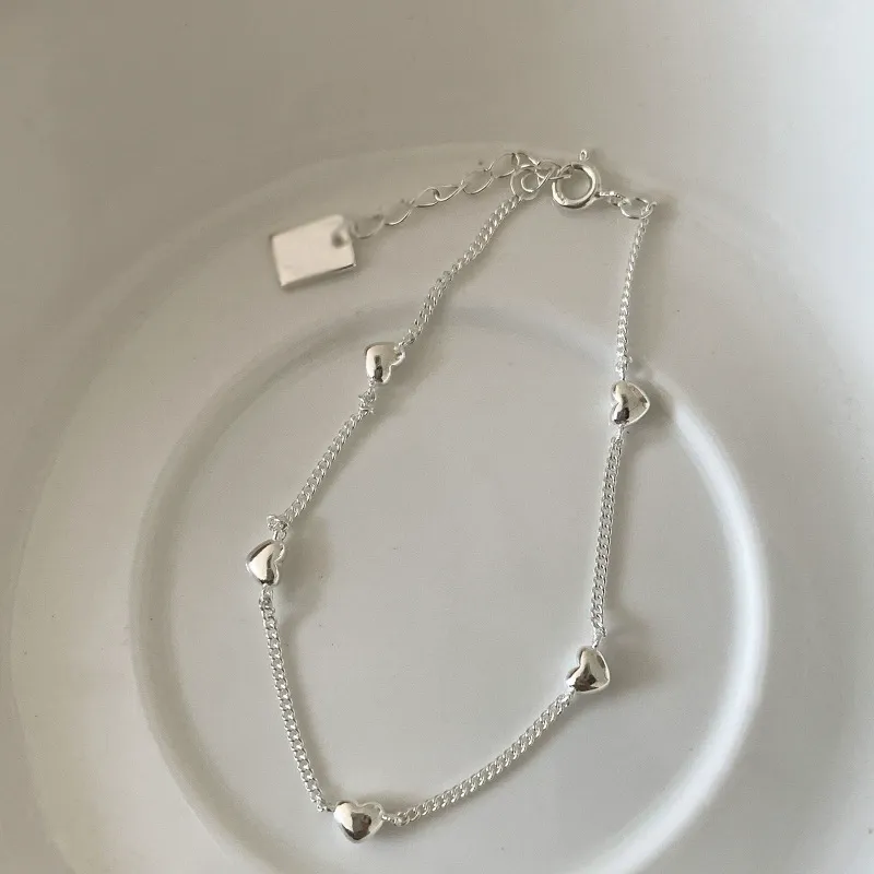 INS4085-Sterling Silver Jewelry - Rhodium Plated with 925 Stamp - Multi Heart Charm Anklet - Foot Jewelry Stylish Beautifully Designed - 9" long + 1" extender