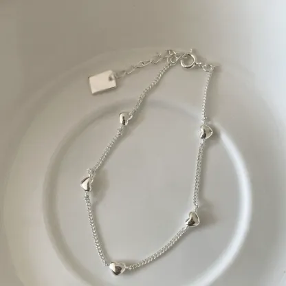 INS4085-Sterling Silver Jewelry - Rhodium Plated with 925 Stamp - Multi Heart Charm Anklet - Foot Jewelry Stylish Beautifully Designed - 9" long + 1" extender