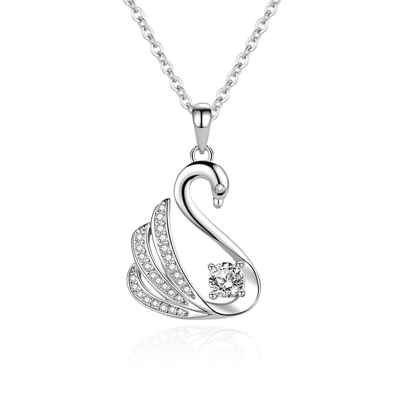 INS3123-Swan Crystal Necklace For Women,Christmas Gifts For Women,Swan Whisper Pendant Rose Gifts Set On Birthday Valentines Mothers Day Anniversary, White Gold Plated,18+2 inch Adjustable Chain