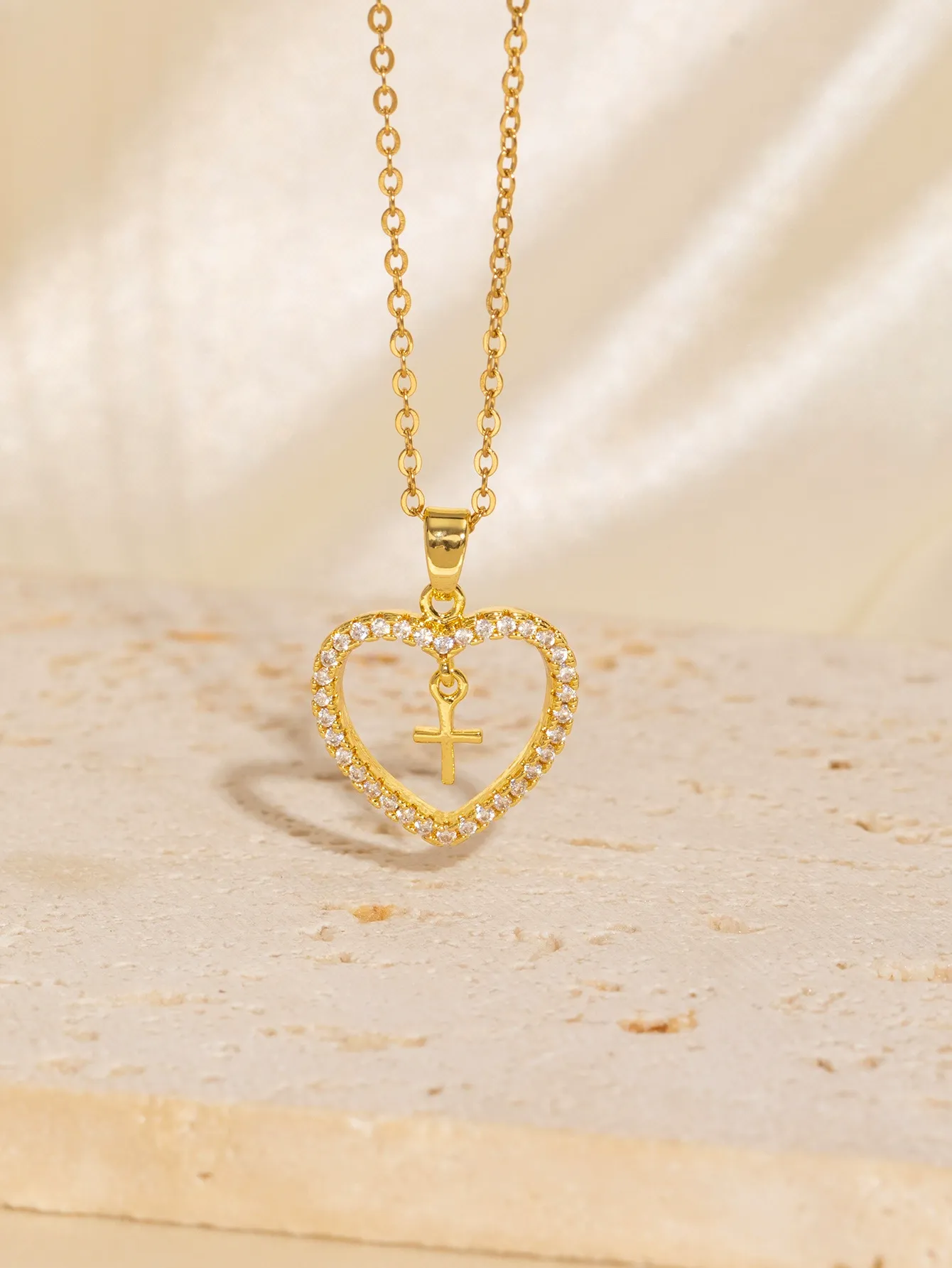 INS3029-Gold Cross Necklace for Women 14K Gold Plated Cubic Zirconia Cross Faith Pendant Necklaces Simple Trendy Cute Jewelry Gifts