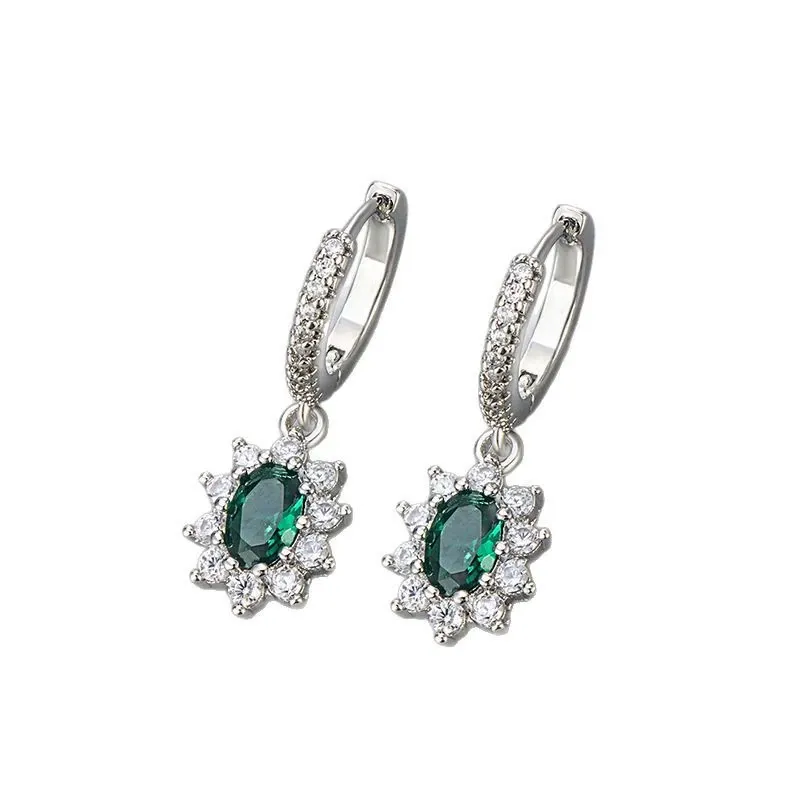 INS2227-925 Sterling Silver Halo Oval Earrings, Classic Princess Diana Leverback Earrings, Women's Dangle Drop Earrings, Birthstones Porm Jewelry Gifts for Women