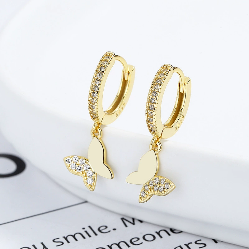 INS2183-Cute Butterfly Small CZ Cartilage Cuff Hoop Earrings With Tiny Charm Dangle Drop for Women S925 Sterling Silver Dainty Fashion Huggie Hoops Fashion Elegant Jewelry for Daughter Sister Bff