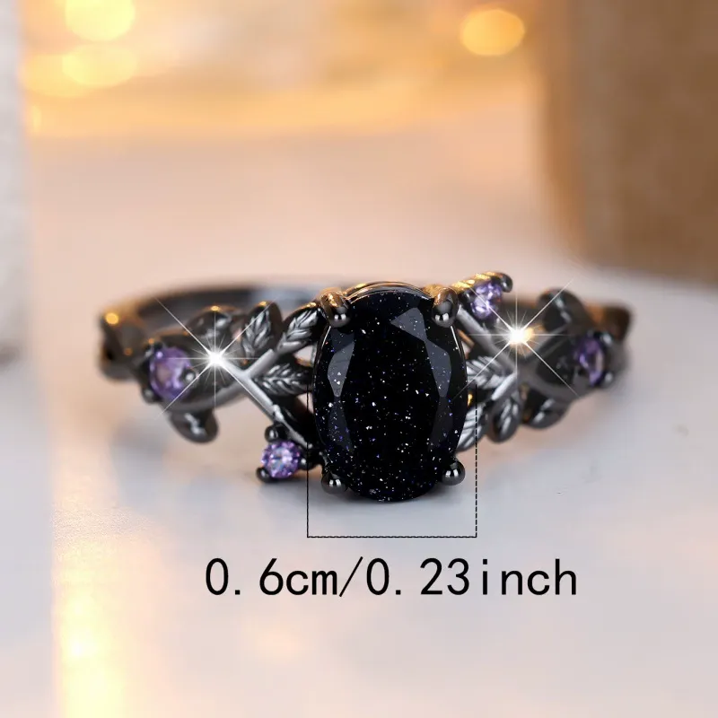 INS1035-Black Rings Statement Fashion Rings Leaf Ring Summer Accessories Jewelry for Women halloween Anniversary Birthday Gifts