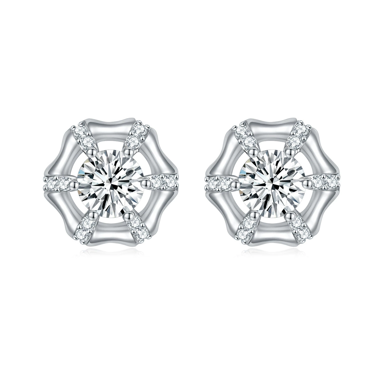 INS2190-Moissanite Flower Stud Earrings for Women & Men 0.6CT-2CT D Color VVS1 18k White Gold Plated 925 Sterling Silver Hypoallergenic Earrings Gift Jewelry with GRA Certification