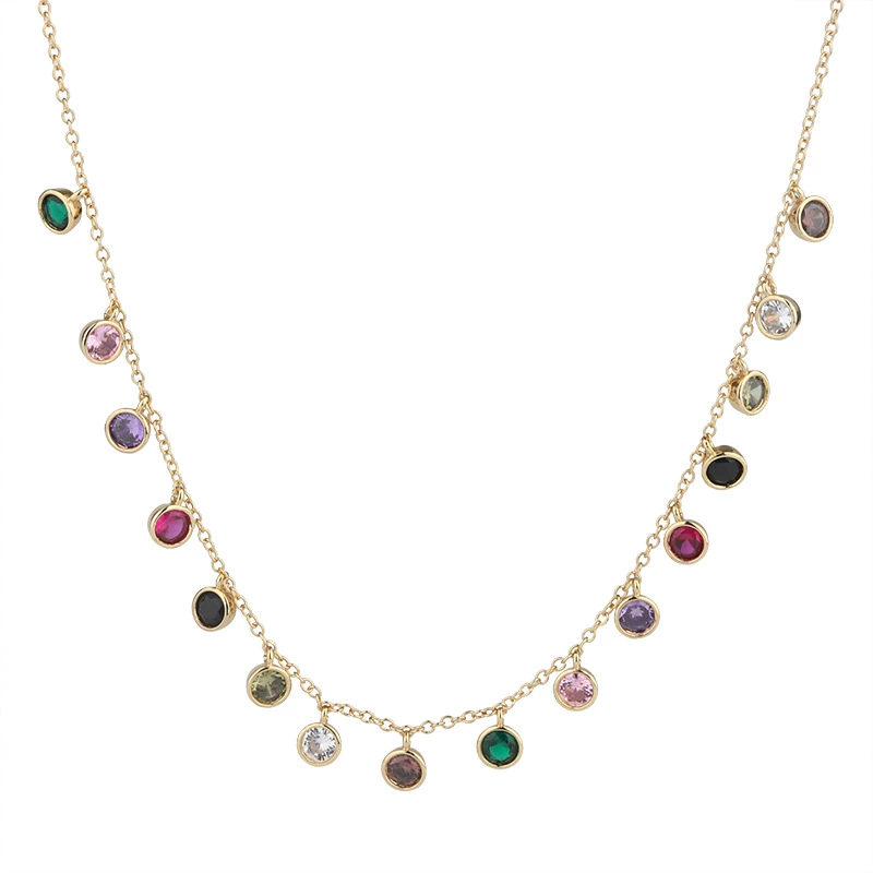 INS3093-Colorful Necklace for Women Adjustable CZ Statement Gold Necklace Chain Rainbow Gemstone Necklace 40cm+6cm