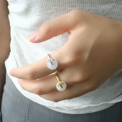 INS1223-Dainty Bow Ring with Cherry Infinity Rings for Women 14K Gold Plated Bow Knot Rings Stainless Steel Open Finger Ring Christmas Valentine's Day Jewelry Gift