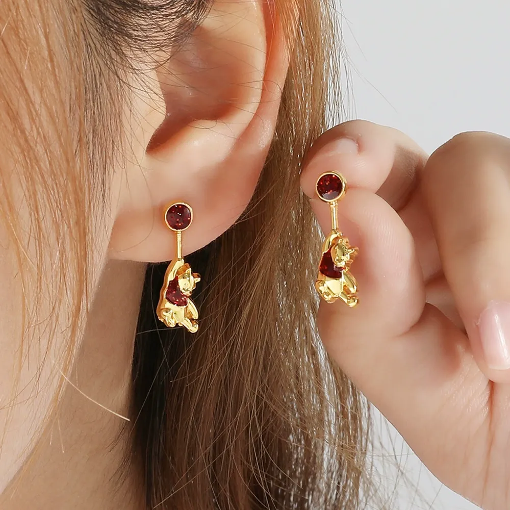 INS2176-Disney Winnie the Pooh Womens Flash Plated Earrings - Drop Earrings for Women - Winnie the Pooh Earrings - Disney Jewelry