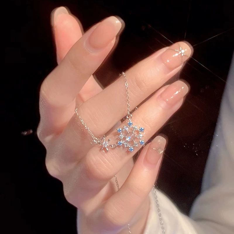 INS3258-Japan and South Korea Necklace Women's Design Snowflake Collarbone Chain All-Match Moonstone Silver