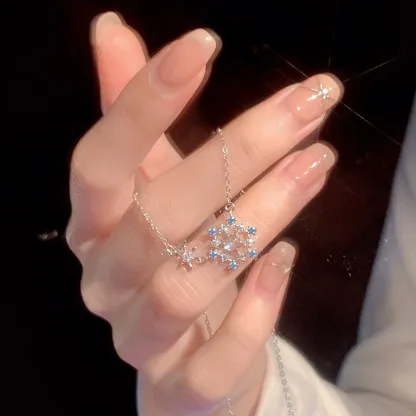 INS3258-Japan and South Korea Necklace Women's Design Snowflake Collarbone Chain All-Match Moonstone Silver