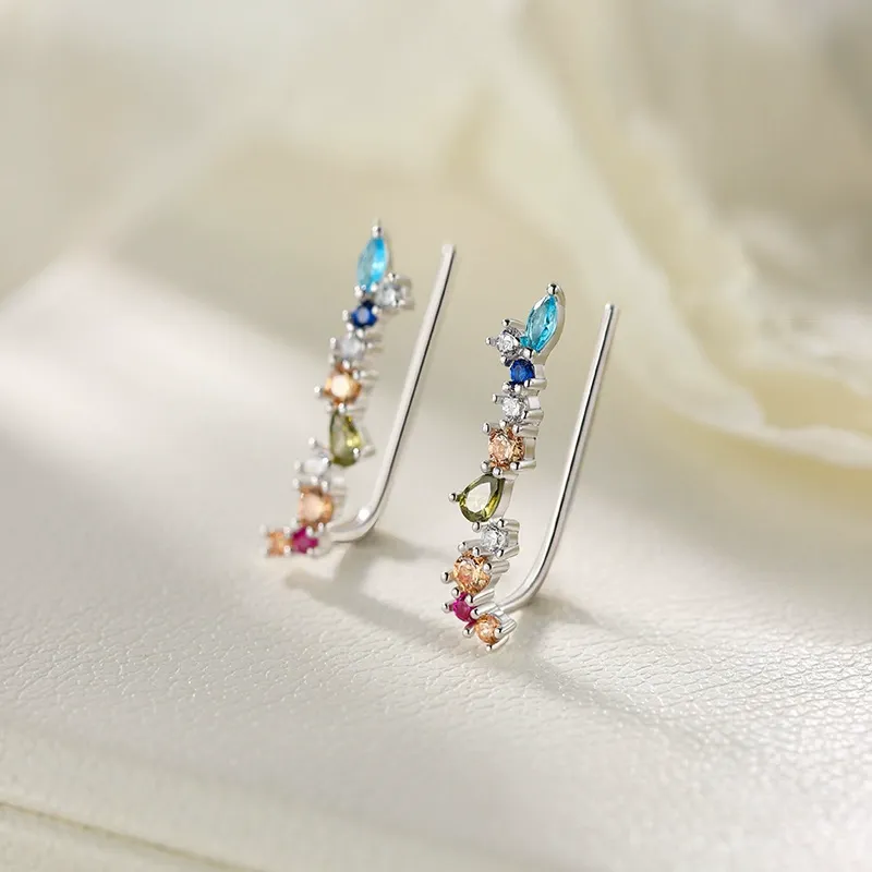 INS2292-14K Gold Plated Cubic Zirconia Ear Crawler Earrings Sterling Silver Post Faux Diamond Ear Climber Earrings Fashion Ear Cuffs Ear Wrap for Women Jewelry Gift Silver Earrings for Women