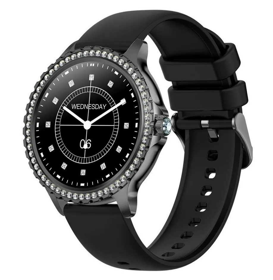 W-2001-Yihou Luxury Black Smart Watches for Women, Diamond Round Designer Fitness Tracker Smartwatch for Android iOS Phones with Make/Answer Call Sleep Monitor-Women