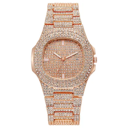 W-1001-KALLORY 1Pack Rhinestone Watch Elegantly Designed Golden Durable Unisex Watches
