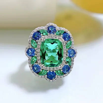 INS1012-4 Carat Elongated Cushion Cut Engagement Ring for Women Statement Cocktail Ring CZ Simulated Green Diamond Ring Band Daily Work Wear Jewelry for Women Her
