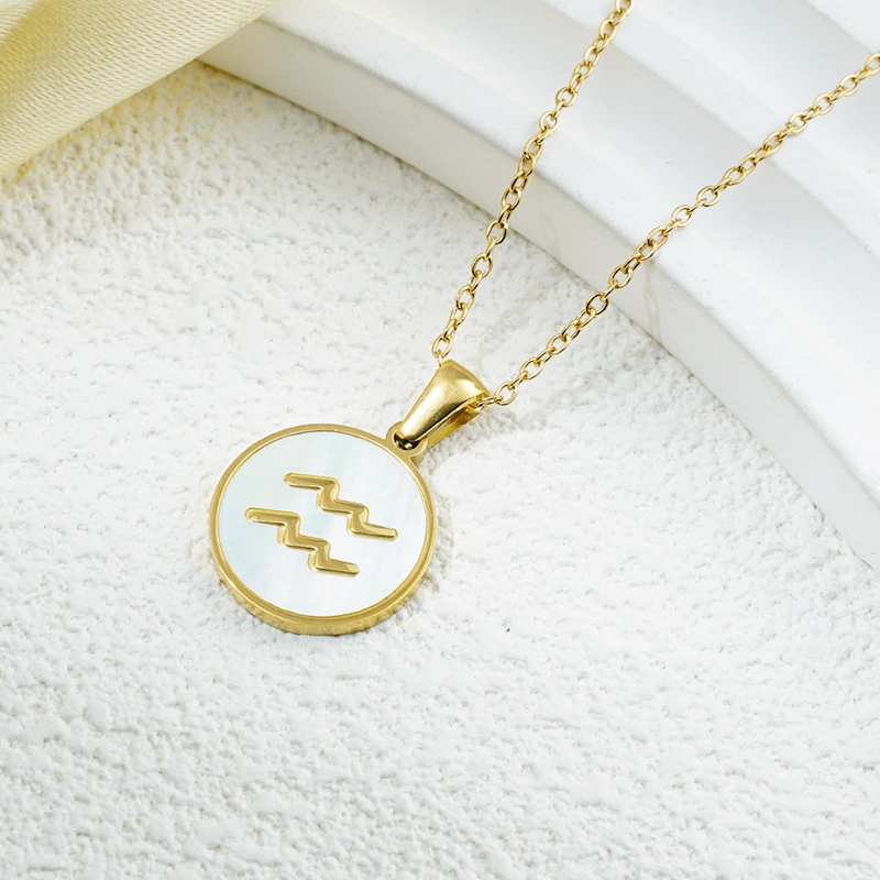 INS3021-925 Sterling Silver Round Necklace with Twelve Constellations for Women