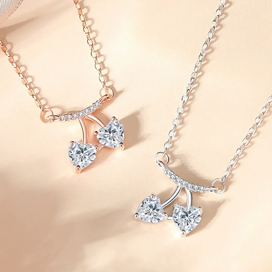 INS3221-Moissanite Pendant Necklace for Women, D Color VVS Clarity Lab Diamond Choker Necklace Sterling Silver Charm Necklaces with 18K White Gold Plated