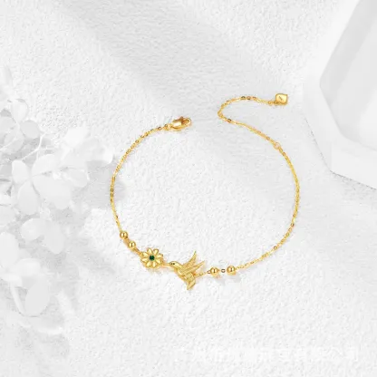 INS4106-KQF 9K Solid Gold Hummingbird Bracelet Real Gold Zirconia Flower Bracelet Jewelry Gifts for Women