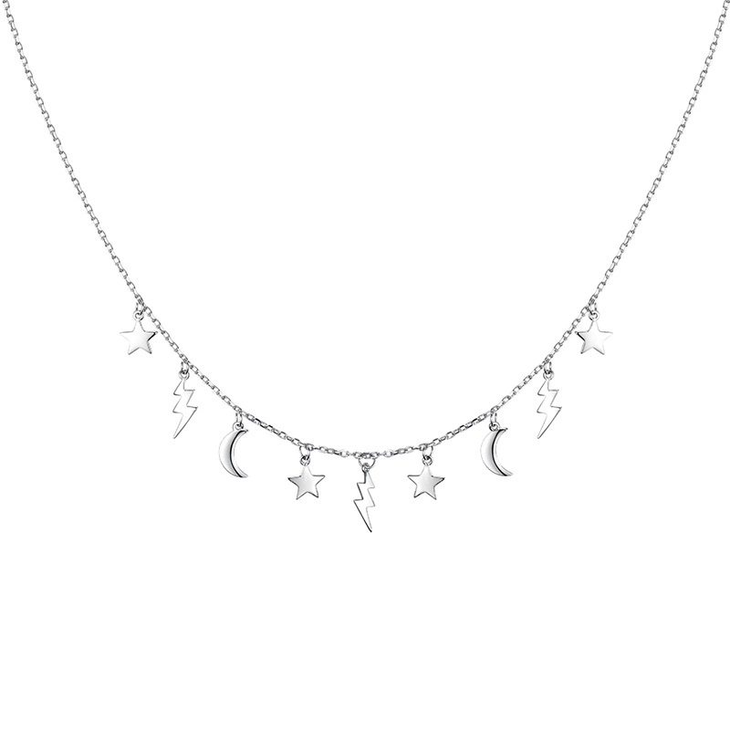 INS3261-925 Sterling Silver Clavicle Chain Star Moon Romantic Valentine's Day Gift Necklace For Women Fashion Wedding Party Her Jewelry