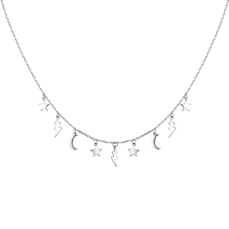 INS3261-925 Sterling Silver Clavicle Chain Star Moon Romantic Valentine's Day Gift Necklace For Women Fashion Wedding Party Her Jewelry
