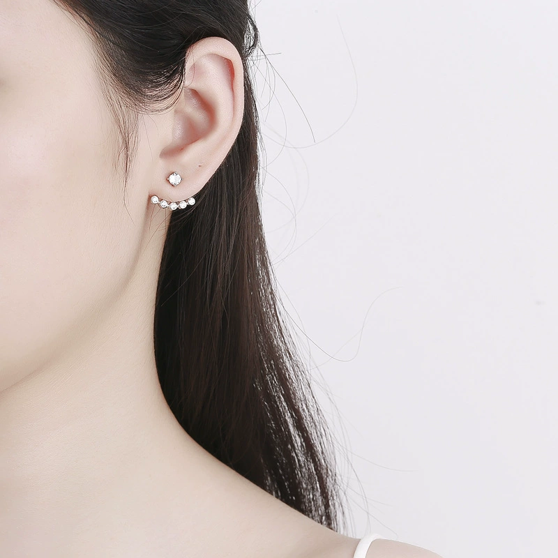 INS2219-Heart Earrings MUSECLOUD 925 Sterling Silver Stud Earrings for Women Minimalist CZ Ear Jacket Front Back Earrings White Gold Plated Cubic Zirconia Earrings Jacket