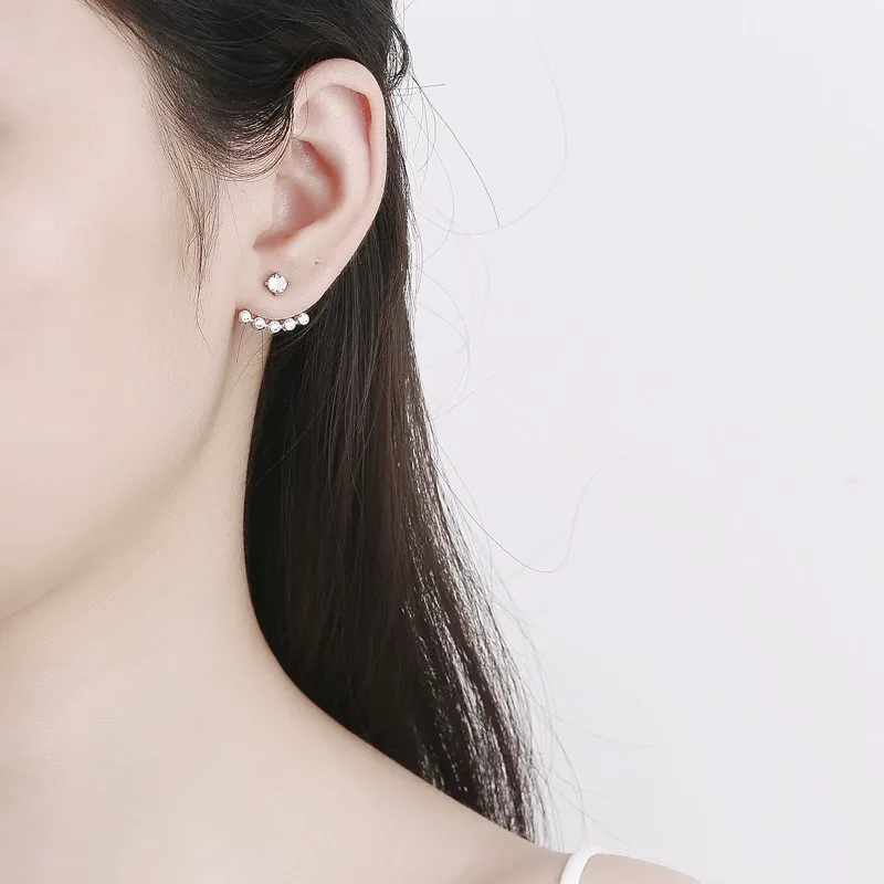 INS2219-Heart Earrings MUSECLOUD 925 Sterling Silver Stud Earrings for Women Minimalist CZ Ear Jacket Front Back Earrings White Gold Plated Cubic Zirconia Earrings Jacket